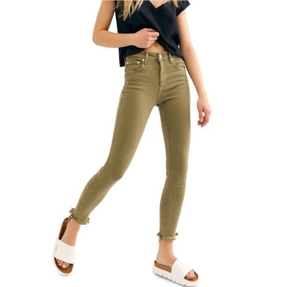 Free People Womens Slim Ankle Skinny Raw Hem Jeans Green 31 - Picture 13 of 13